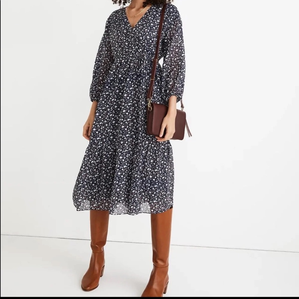 Madewell tie-waist midi dress in Harvest Vine